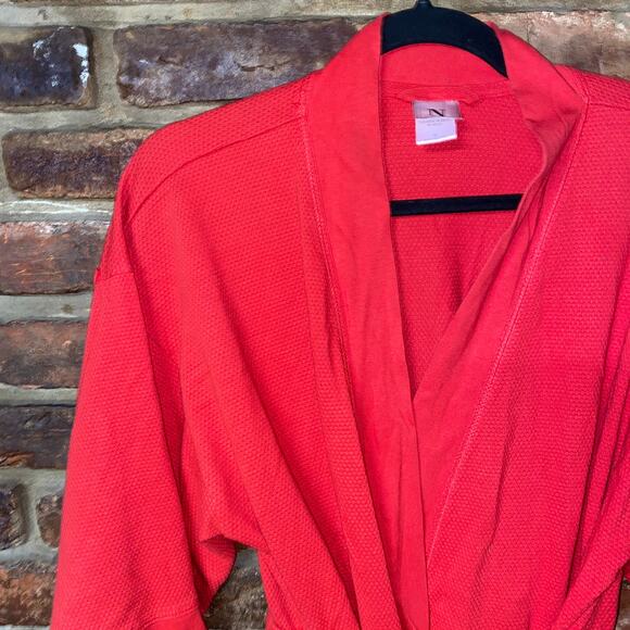 Natori Red Textured Knit Long Sleeve Short Mini Robe Women's Size Medium - Picture 2 of 6